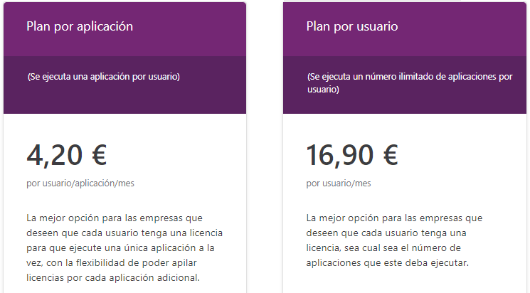Nuevos precios de Power Apps, a 4,20€ el plan por aplicación y 16.90€ el plan por usuario