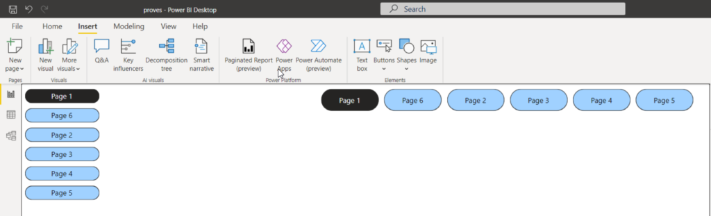 Menú de páginas en el informe de Power BI