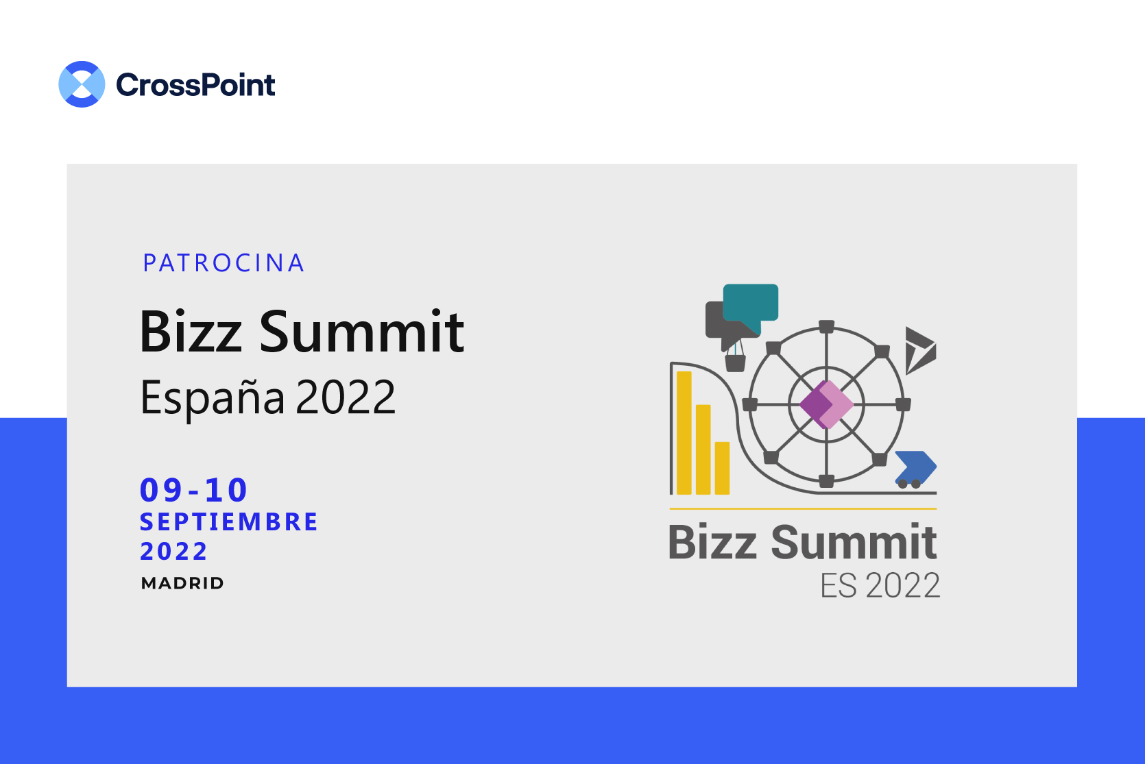 Cartel que anuncia a CrossPoint como patrocinadores de Bizz Summit España 2022