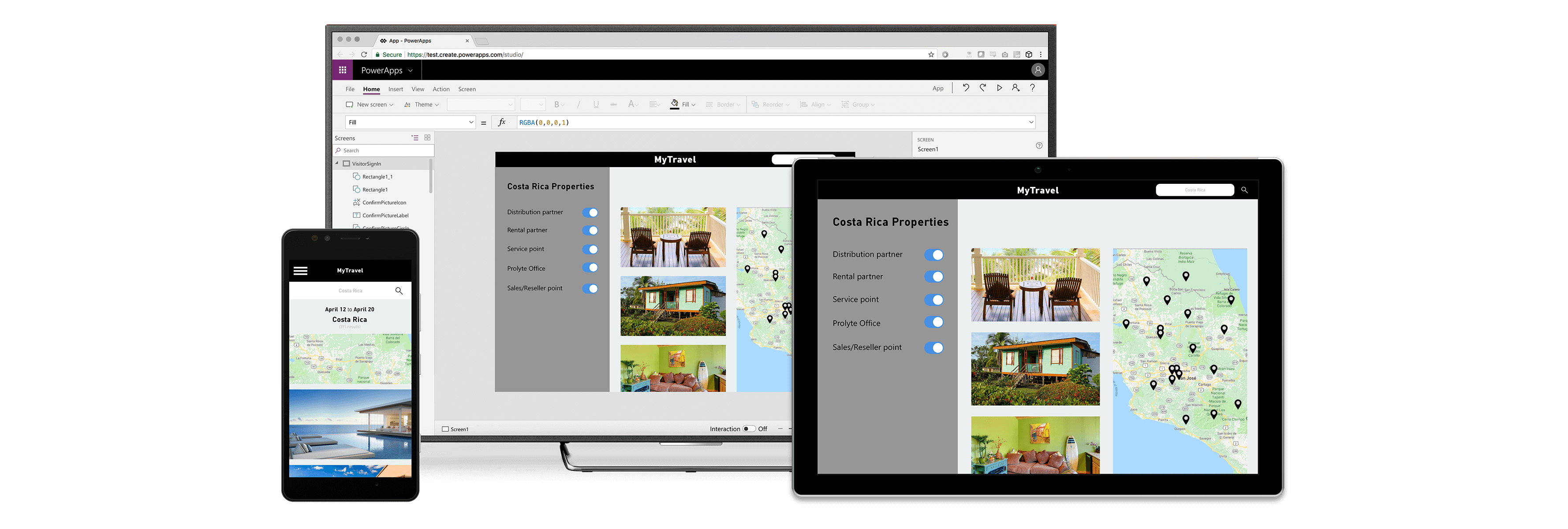 Imagen de aplicaciones de empresa con Power Apps en escritorio, móvil y tablet