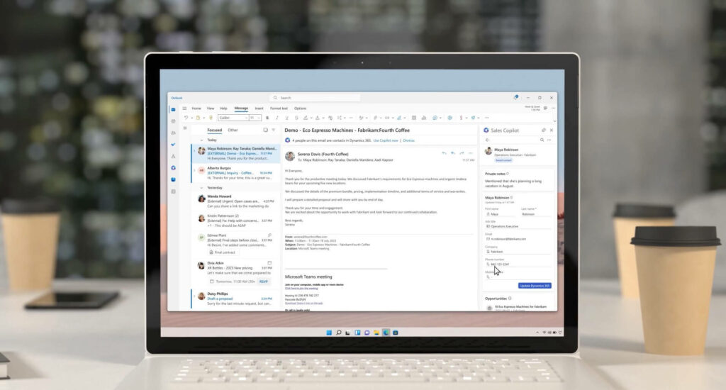 Vista de Microsoft Sales Copilot integrado en Outlook