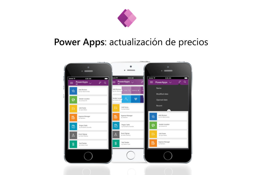 Nuevos precios de Power Apps - en la imagen dos tel&eacute;fonos m&oacute;viles con la plataforma en pantalla